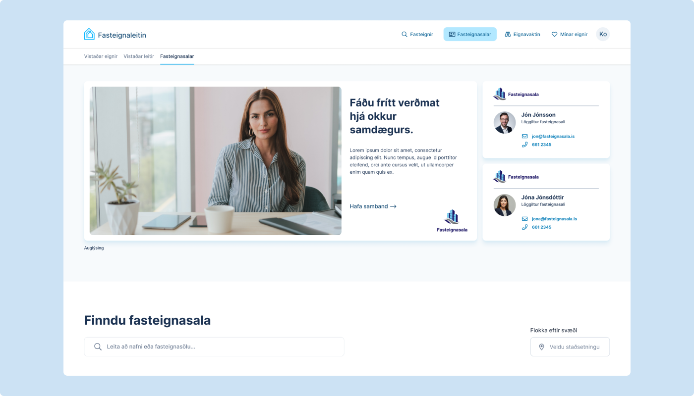 Fasteignaleitin property screens